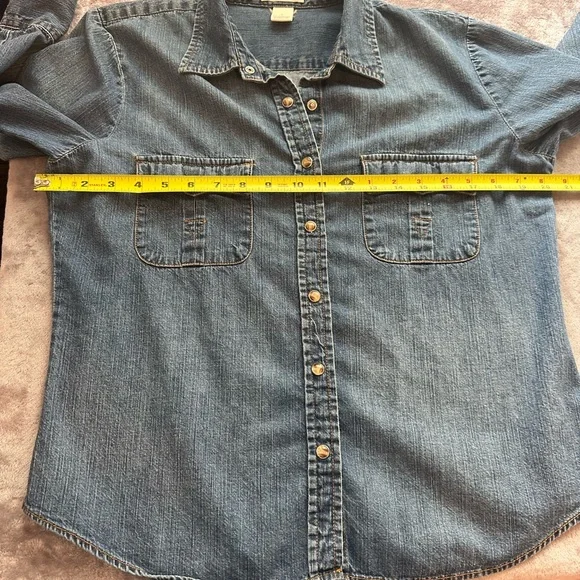 100% Cotton Old Navy Blue Denim Shirt 3/4 Sleeves - Picture 7 of 9